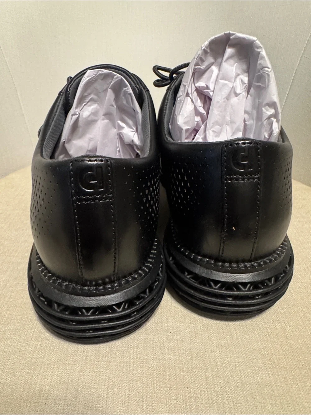 Cole Haan Black Perforated Leather Derby Shoes
